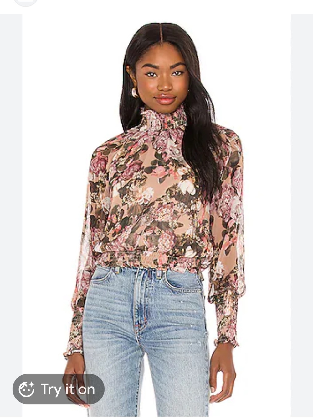 AMANDA UPRICHARD Bentley Top Lilia Floral Georgette Smocked neckline cuffs hem S
